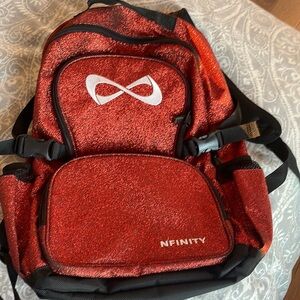 Nfinity all-star cheer backpack, red sparkly glitter